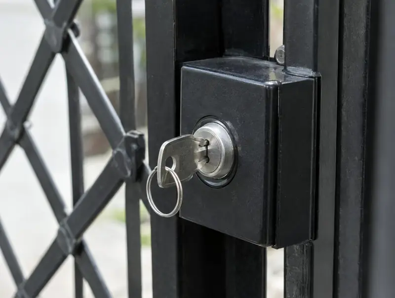Key in the cylinder lock of a black grille lock box